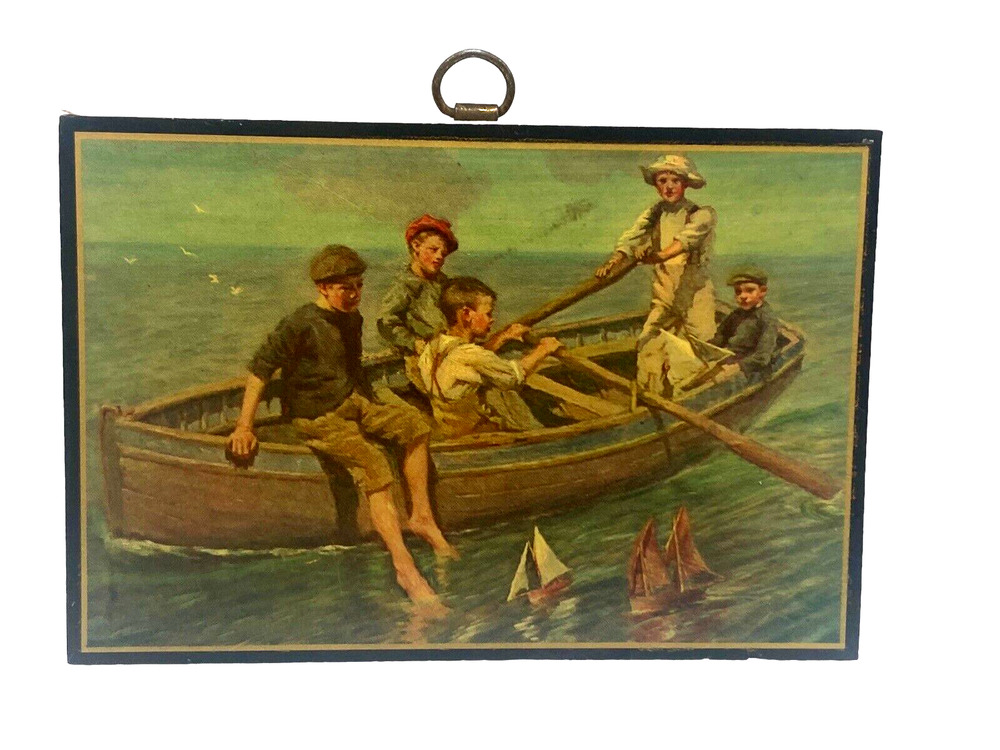 Vintage Dream Art YOUNG SAILORS BY Harold Harvey Lithograph Plaque